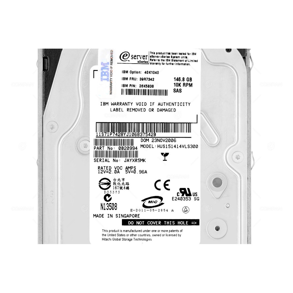 39R7342 IBM HDD 146GB 10K SAS 3G 3.5" LFF HOT-SWAP FOR IBM ESERVER